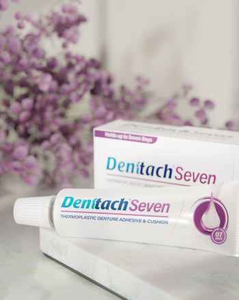 Denttach seven tube in front of its box